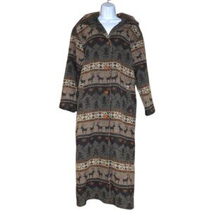 Vintage Woolrich Hooded Wool Coat Deer Tree Print Long Winter Jacket Size Medium